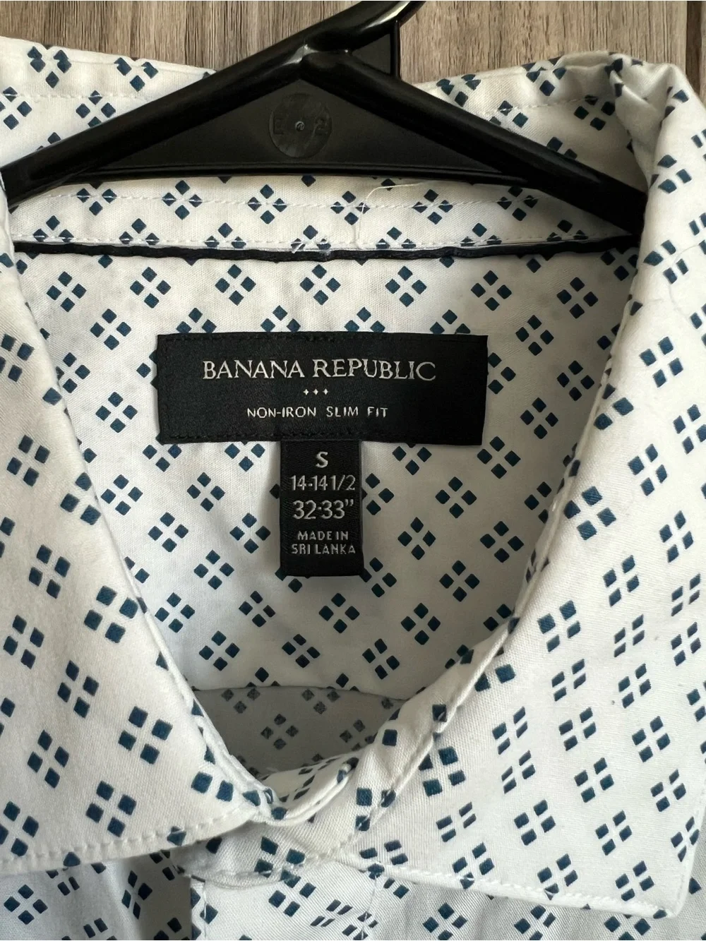 Banana Republic White Dress Shirt with Navy Geometric Print